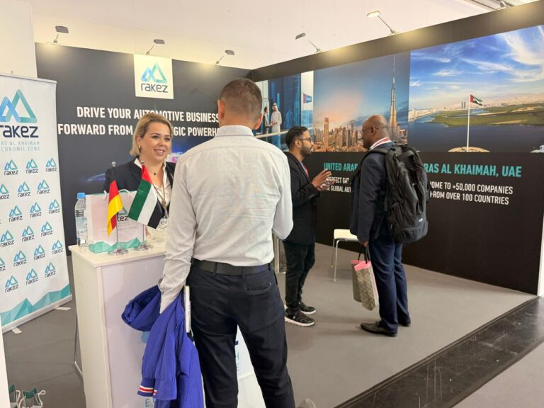 RAKEZ team welcomes visitors at the organisation's booth during IAA Mobility in Munich, Germany
